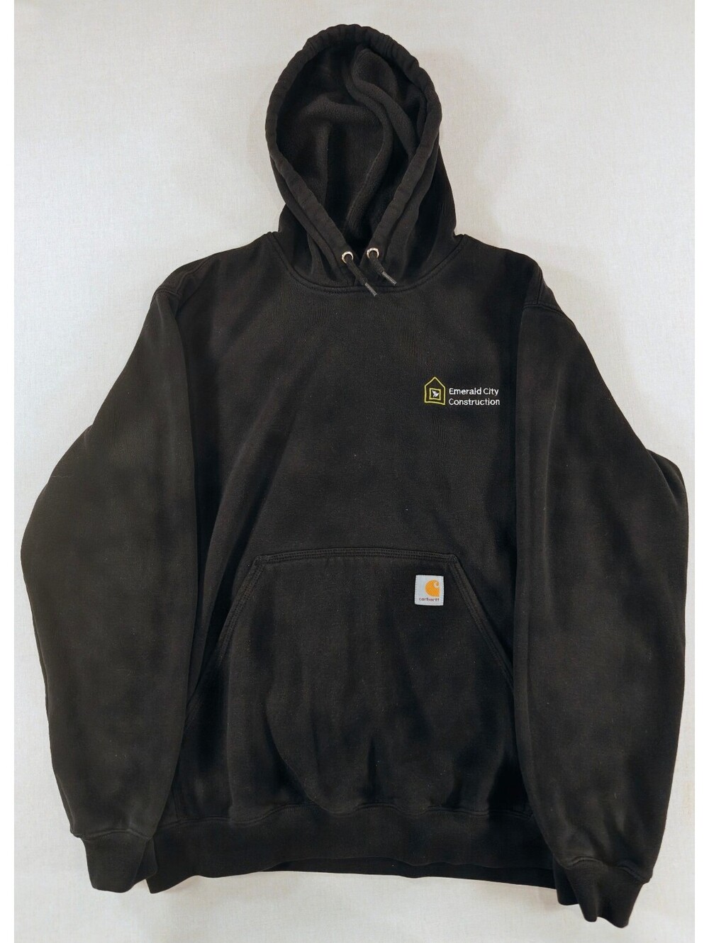 Carhartt Men's Large Black Hooded Sweatshirt Pullover w Emerald City Embroidery